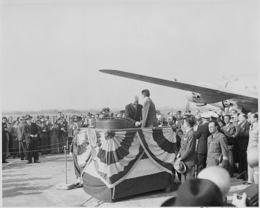 Photograph of President Truman shaking hands with Mexican President Miguel Aleman at welcoming ceremony in Aleman's... - NARA - 199569 photo