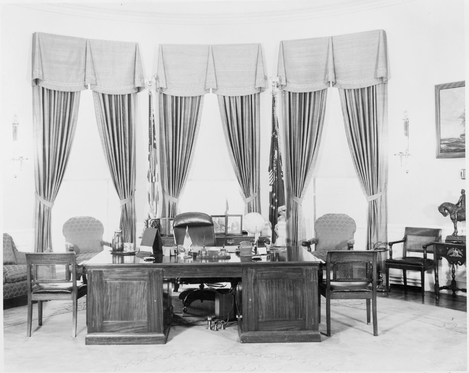 Photograph of President Truman's desk in the Oval Office at the White House. - NARA - 199459