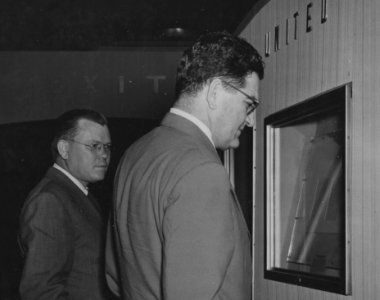 Photograph of General Services Administration (GSA) Administrator Jess Larson and U.S. Archivist, Wayne C. Grover, at the Official Opening of the Freedom Train Exhibit in the National Archives Building (19078959222)