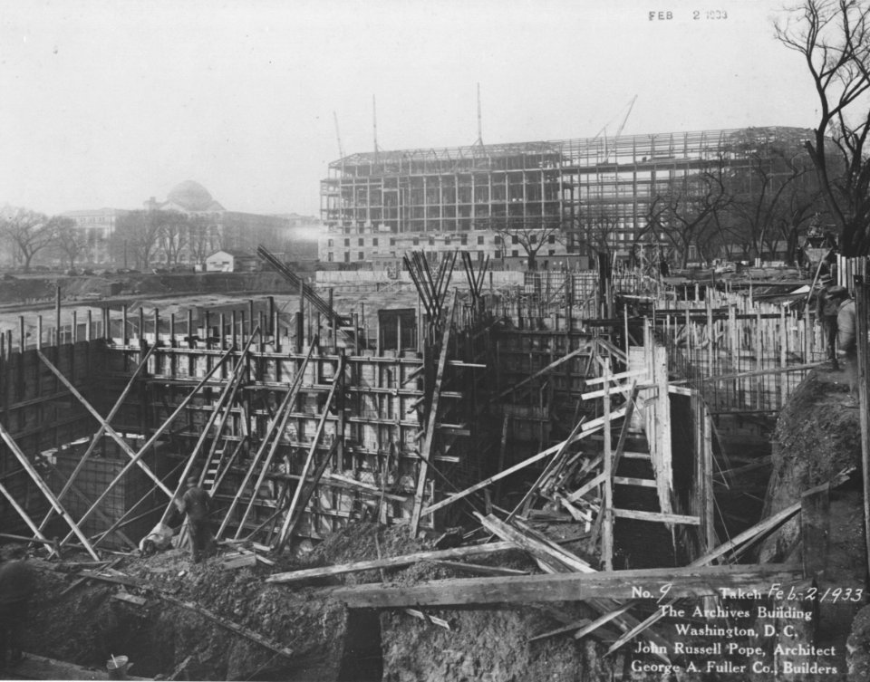 Photograph of the Advanced Construction of the Guides and Supporting Structures to Build the Walls for the National Archives Building, Washington, D.C. (35944251724)