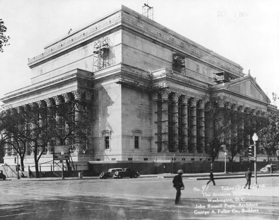 Photograph of the Almost Complete Construction of the Exterior and the Adding of Details and Sculptures to the National Archives Building, Washington, D.C. (36379911770)