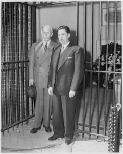 Photograph of President Miguel Aleman of Mexico and Secretary of State George C. Marshall at George Washington's... - NARA - 199552