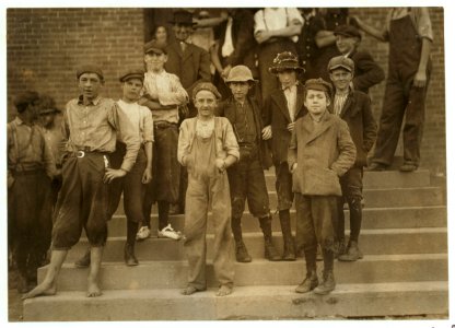 Photos taken during noon hour, October 23rd, 1912, at the Loray Mills, Gastonia, N.C. They said they were working and went in to work. At night I counted over thirty children coming out when LOC cph.3a42524