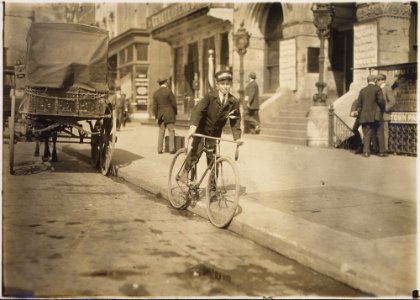 Photograph of Wilbur H. Woodward, Western Union Messenger 236, is one of the youngsters on the border line. He is 15... - NARA - 306621