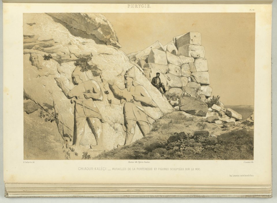 Phrygie. Chiaour (i.e. Ghiaour) Kaléçi. Murailles de la forteresse et figures sculptées sur le roc - E. Guillaume del. ; J. Laurens Lith. ; Imp. Lemercier rue de Seine 57 Paris. LCCN2009631561