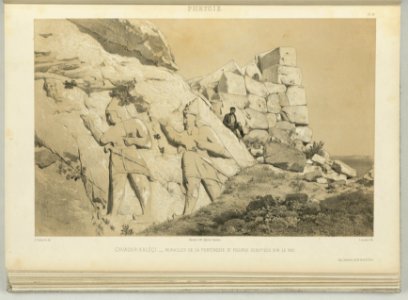 Phrygie. Chiaour (i.e. Ghiaour) Kaléçi. Murailles de la forteresse et figures sculptées sur le roc - E. Guillaume del. ; J. Laurens Lith. ; Imp. Lemercier rue de Seine 57 Paris. LCCN2009631561