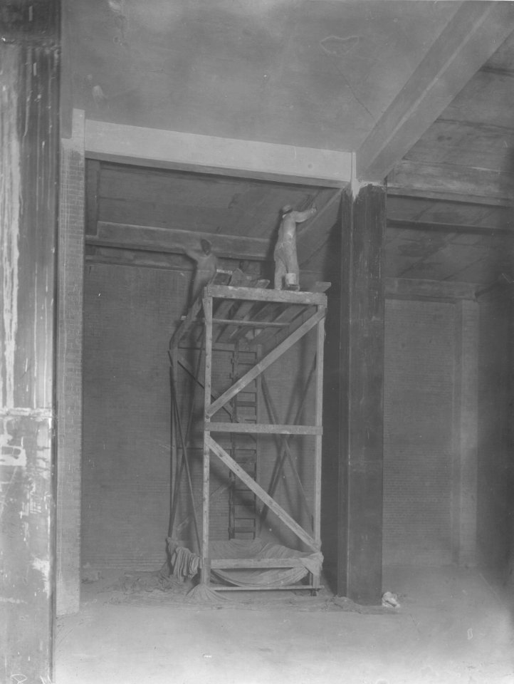 Photograph of Workers Painting the Molding Around the Cieling (36030198976)