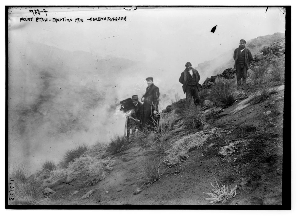 Photographers on hillside photographing Mt. Etna eruption LCCN2014684574