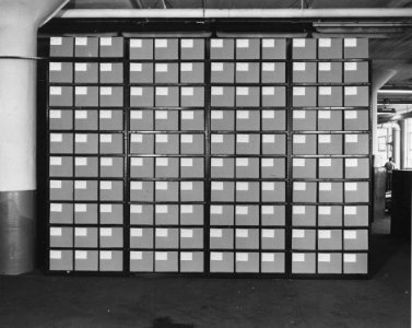 Photograph of Steel Shelving and Records at Federal Records Center, Alexandria, Virginia, Front View (35388460636)