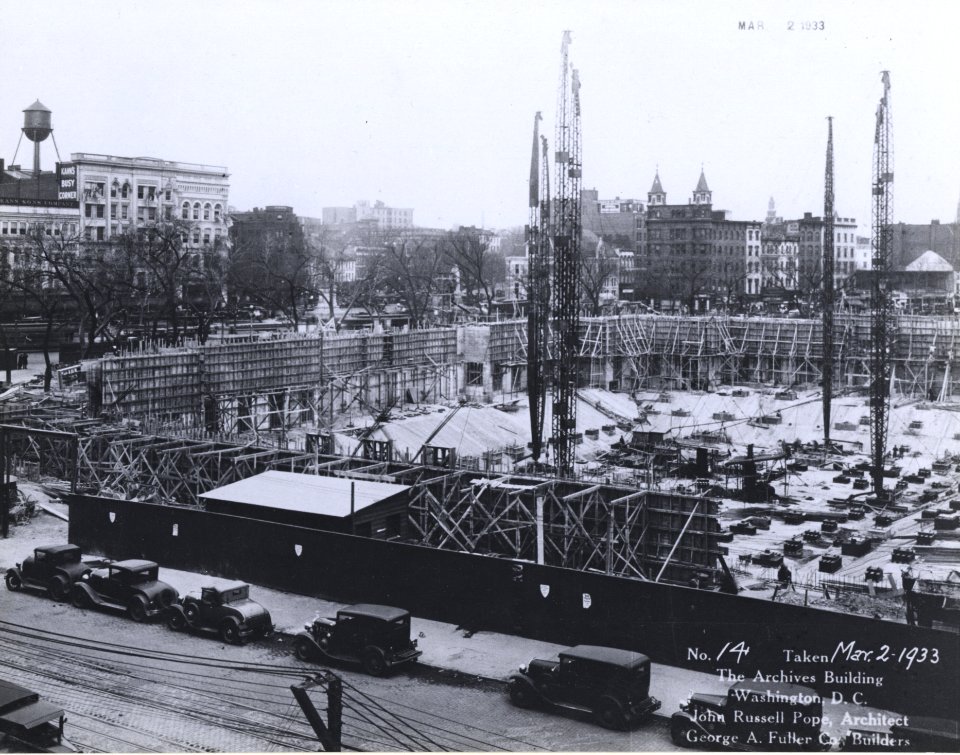 Photograph of the Advanced Construction of the Guides and Supporting Structures to Build the Walls for the National Archives Building, Washington, D.C. (36731700396)