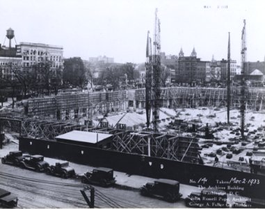 Photograph of the Advanced Construction of the Guides and Supporting Structures to Build the Walls for the National Archives Building, Washington, D.C. (36731700396)