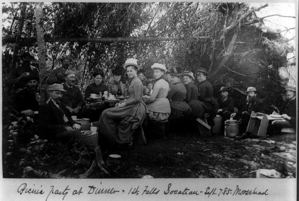 Picnic party at dinner, 1st Falls, Socateau, Moosehead LCCN2002711547
