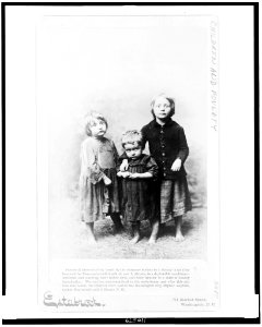 Picture of three children found by the Humane Society in a shanty in an alley bounded by Four-and-a-half, Sixth, K and L Streets, in a deplorable condition-wretched and starving, their LCCN94505356