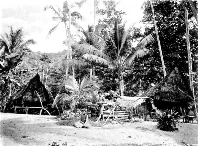Picturesque New Guinea Plate XXXV - Native Houses and Graves at Suau, Stacey Island