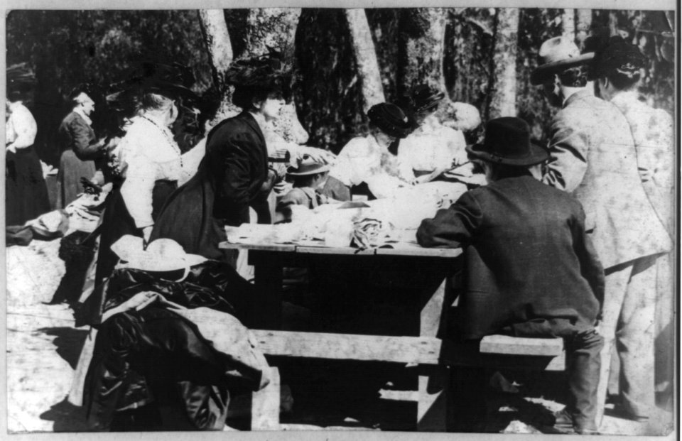 Picnicing in Sycamore Grove, Los Angeles, Calif., Feb. 12, 1910 you don't see any overcoats or snow shoes here. LCCN2012646331