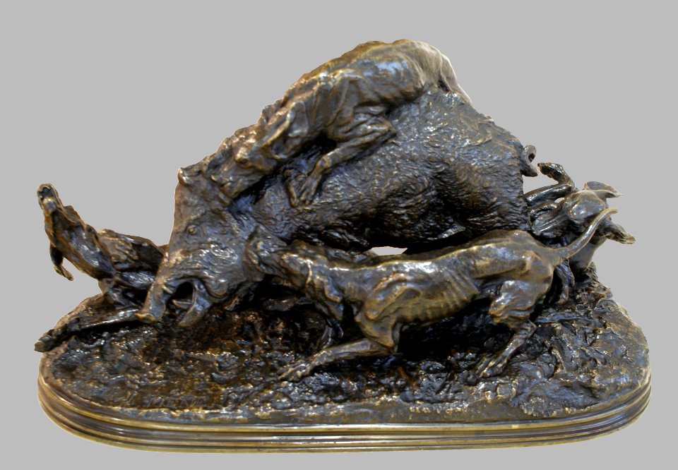 Pierre Jules Mène. Dogs attacking a wild boar