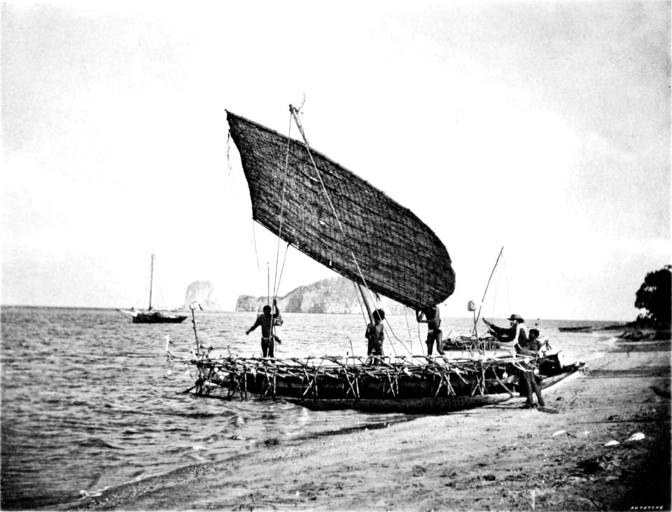 Picturesque New Guinea Plate XLIII - On the Beach, Teste Island, Kissack's Trading Canoe