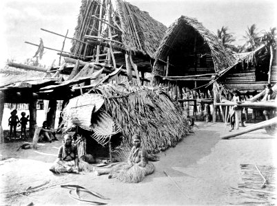 Picturesque New Guinea Plate XXXI - Mourners and Dead-House at Kalo
