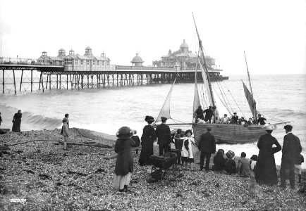 Pier, beach and holiday makers, Eastbourne, Sussex RMG G03238