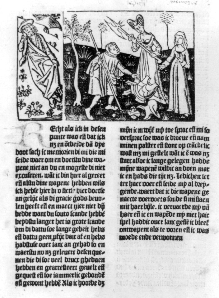 Pilgrim dreaming he is discarding armor under ax held by woman LCCN2005692119