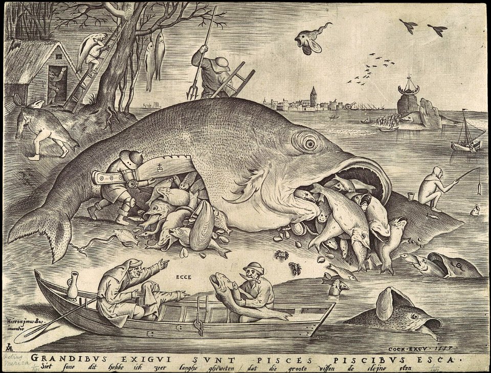 Pieter van der Heyden, after Pieter Bruegel Grandibvs exigvi svnt pisces piscibvs esca