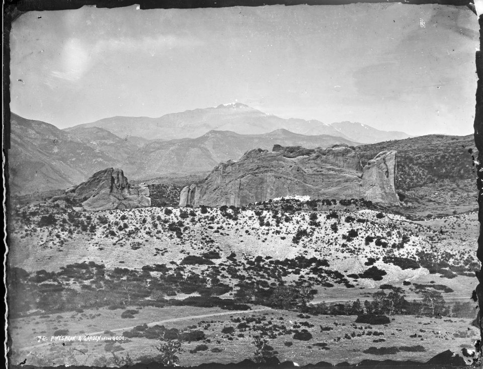 Pikes Peak and the Garden of the Gods, looking over the Gateway. - NARA - 517666