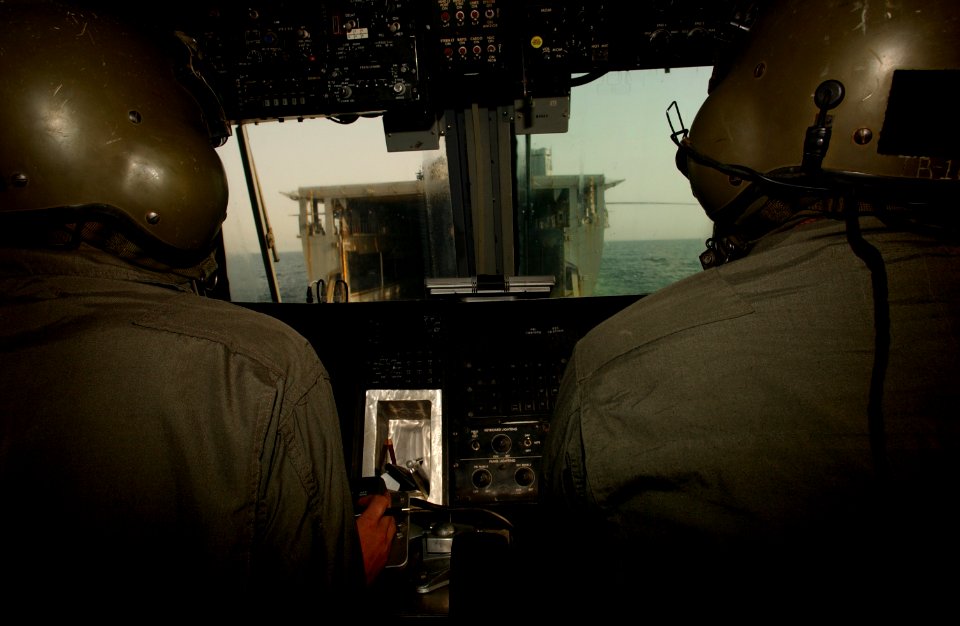 Piloting a landing craft out of the USS Rushmore