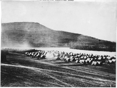 Pioneer Camp and Fortifications, Lookout Mountain in Background (Gen. Hooker's camp) - NARA - 530428