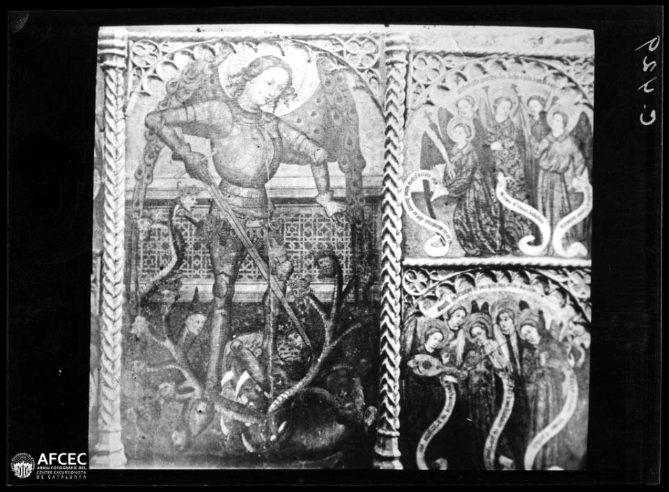 Pintura de Sant miquel en un retaule de la catedral de Barcelona