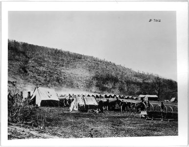 Pioneer Camp, Lookout Mountain, Railroad is in rear of camp at base of mountain. (Collection of Capt. W.C. Margedant.... - NARA - 530438