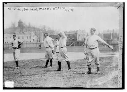 Pitchers Harry McIntire, Cyrus Cy Dahlgren, Joe McManus, Mordecai 3-Finger Brown, Cincinnati NL (baseball) LCCN2014693339