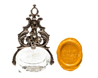 Pitschaft av silver och bergskristall med graverad vapensköld, 1700-tal - Hallwylska museet - 110334