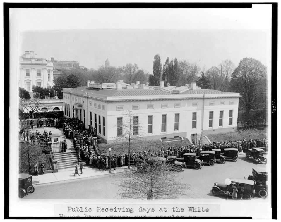 Public receiving days at the White House have proven very popular as evidenced by this line about the executive offices during the public reception today LCCN2002712402