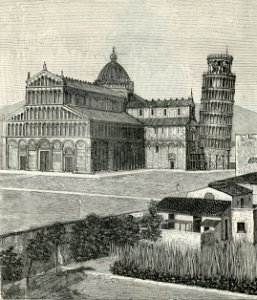 Pisa Duomo e Torre pendente xilografia
