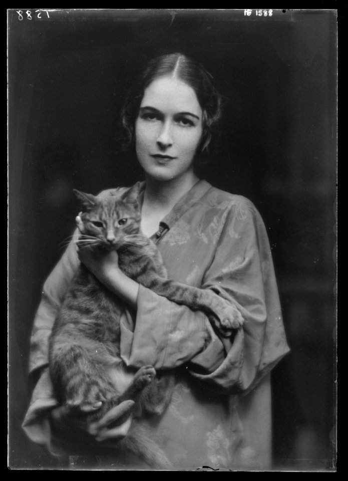 Pujo, Mona, Miss, with Buzzer the cat, portrait photograph LOC agc.7a15246