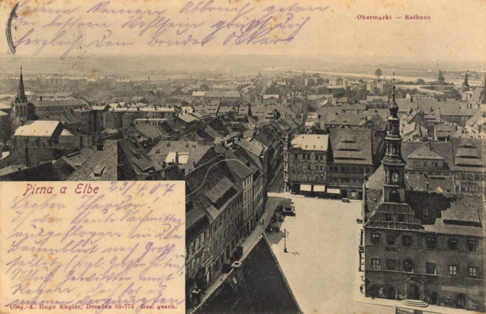 Pirna, Sachsen - Obermarkt mit Rathaus (Zeno Ansichtskarten)