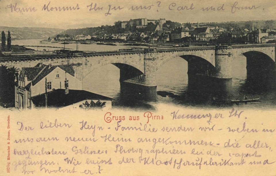 Pirna, Sachsen - Stadtansicht mit Brücke (Zeno Ansichtskarten)