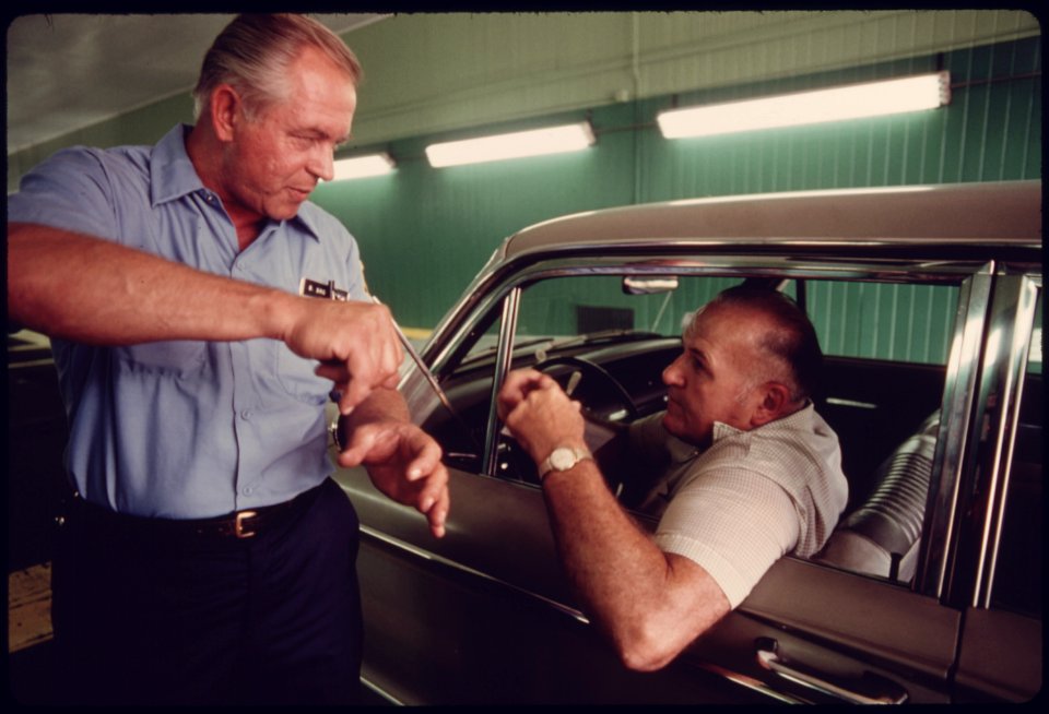 Public Works Employee at an Auto Emission Inspection Station in Norwood, Ohio...08-1975 (4266529064)