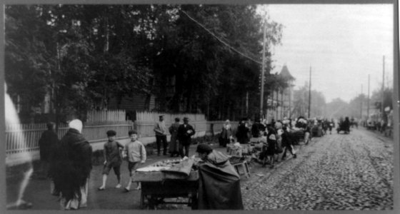 Pushcart merchants in suburbs selling small garden products, Petrograd, Russia LCCN91787993