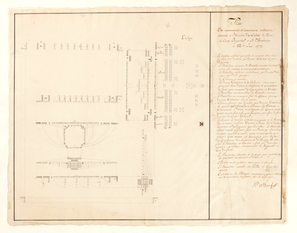 Påskrift ”Plan Des mouvements et manoeuvres militairec executes a l´Exercice des cadets de Terre on Corps Imperial a St Pete - Skoklosters slott - 98079