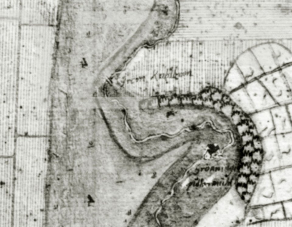 Pulvermühle Gröningen auf Forstkarte 1682