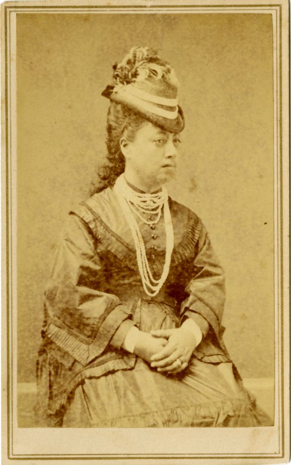 Queen Emma wearing Niihau lei (studio portrait)