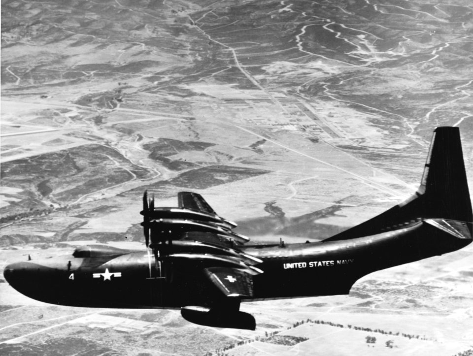 R3Y-1 Tradewind in flight near NAS Miramar c1956