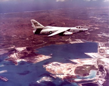 RA-3B Skywarrior of VAP-61 over Naval Station Guam in 1960s