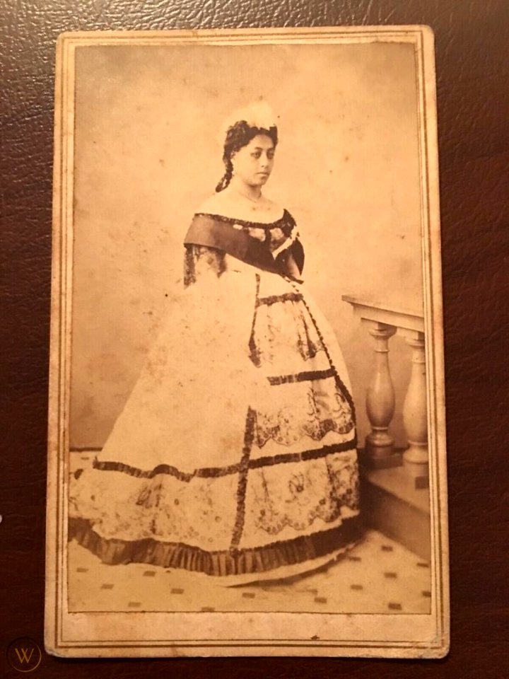 Queen Emma of Hawaii with white hair covering, photograph by Henry L. Chase