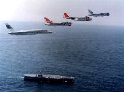 RA-5C A-7 and A-6 over USS Nimitz