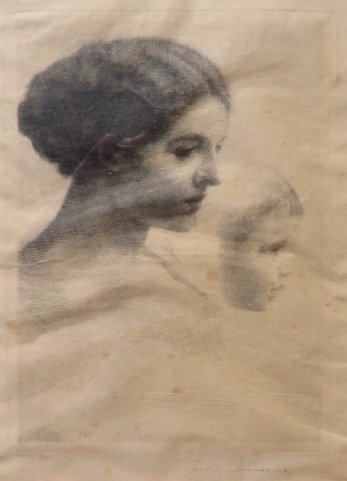Radierung, Luise Herrmann mit Sohn Paul Herrmann