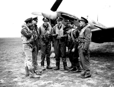 RAF Debden - 4 FG pilots with Spitfire