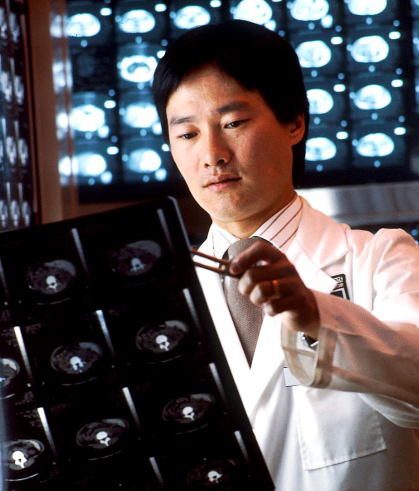 Radiologist viewing computed tomography