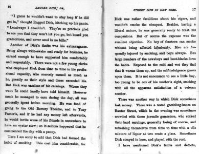 Ragged Dick by Horatio Alger, Jr. (Boston, Loring, 1868)- preface to end (p. 18), no illus. LCCN2006687135
